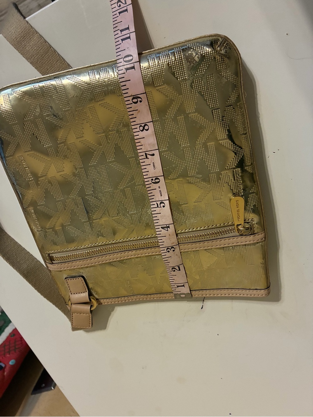 Michael Kors Slim Shiney Gold Crossbody With Canvas Strap - Picture 11 of 16